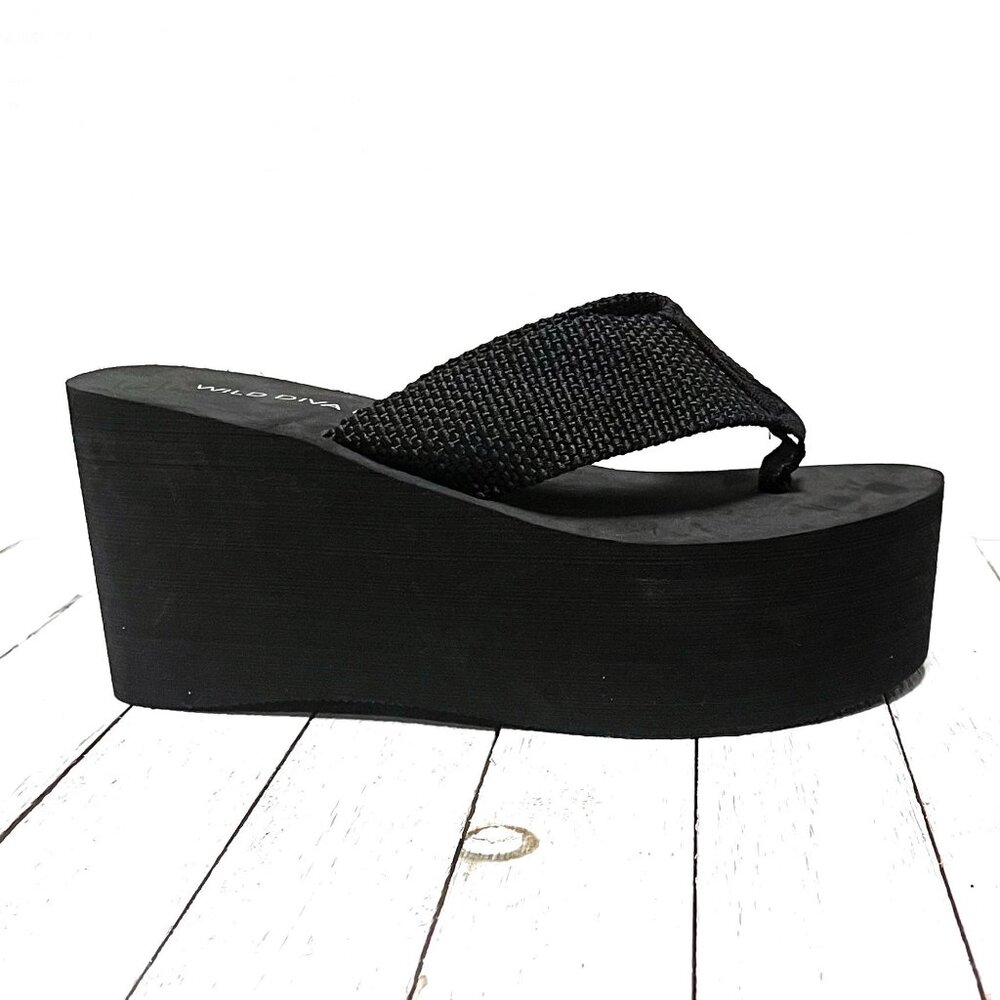 Restocked Black Foam Platform Wedge Flip Flop Sandals - Picture 7 of 9